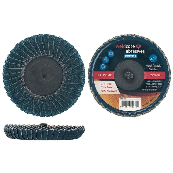 Weldcote Flap Disc 3" 36G ZPrime Korner Roll On Mini Flap Discs 10237